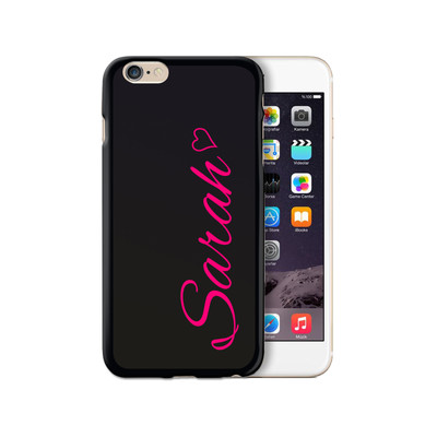 Personalised Initial Phone Case with Pink Heart and Name on Black TPU Soft Cover