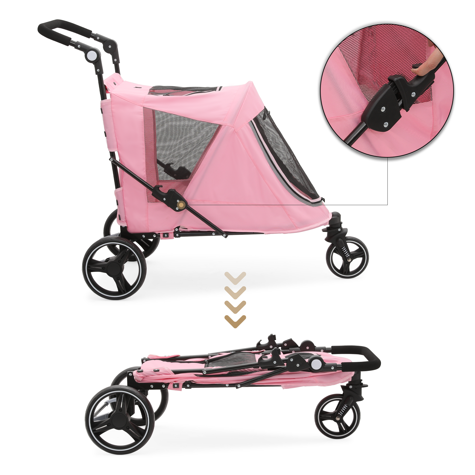 Folding 3-Wheel Dog Stroller Breathable Pet Travel Carrier w/Skylight+Wheel Lock
