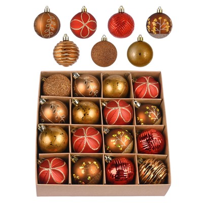 Valery Madelyn Christmas Fall Tree Decorations Set, 16ct Red and Brown Shatte...