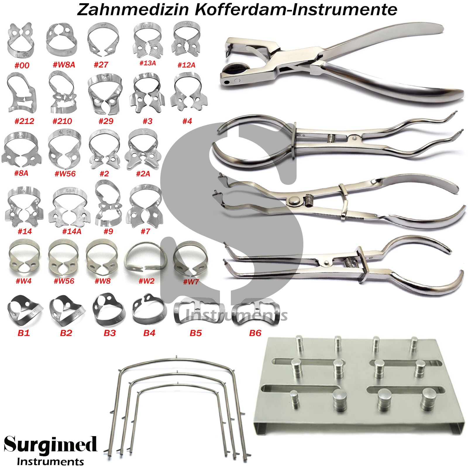 Zahnarzt Kofferdam Ivory klammern Molaren Lochzange Separierzange Endodontie
