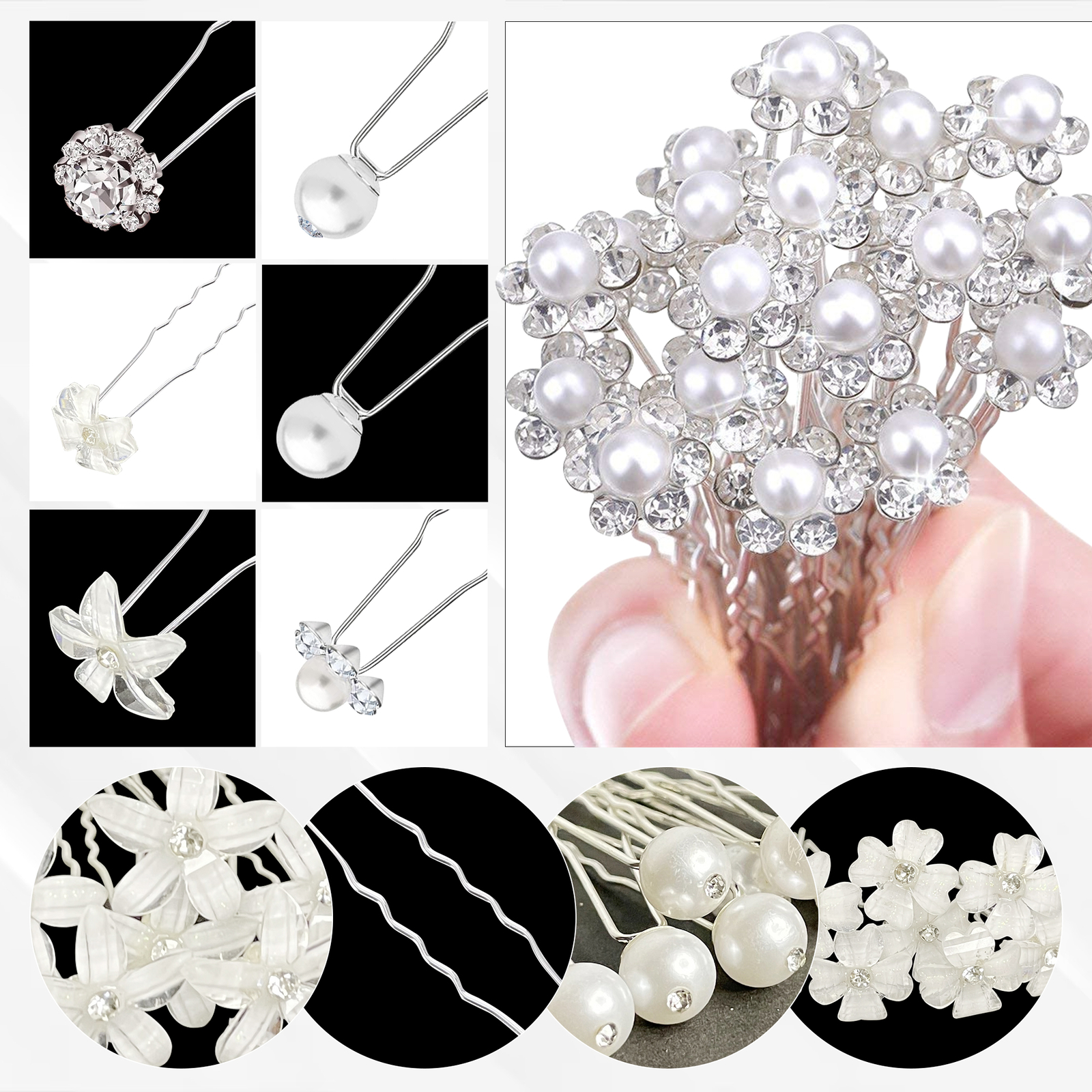 Diamante Floral Hair Pins Set Bridal Wedding Pins Bridesmaid Pearls Bridal Clip