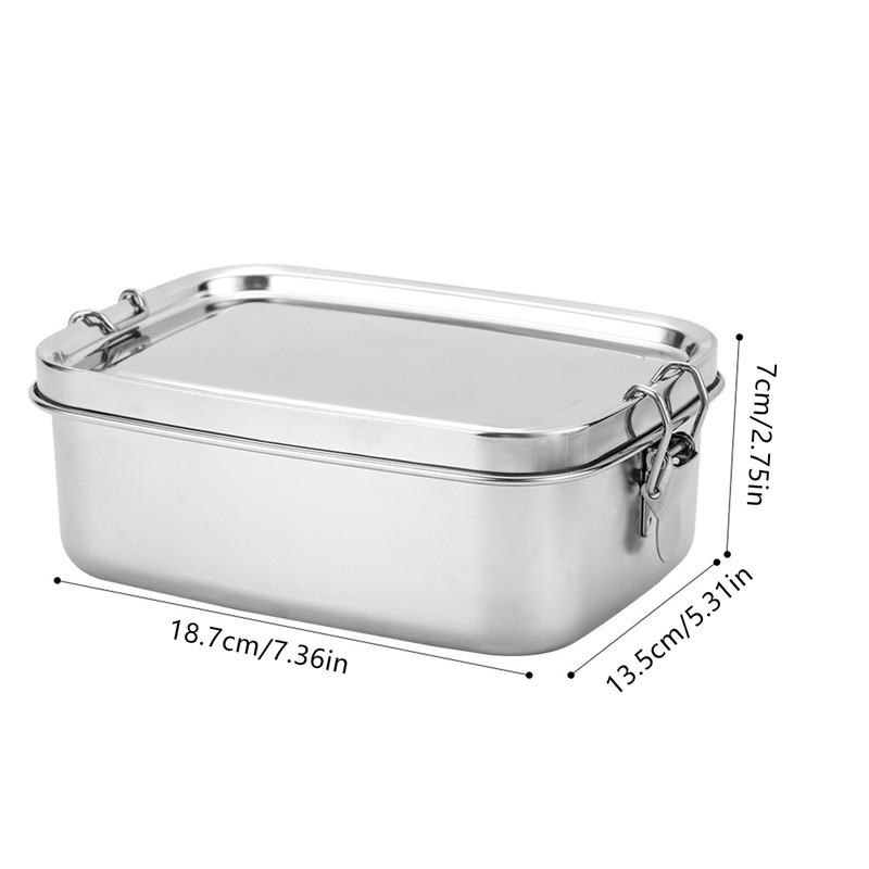 Rectangular Stainless Steel Lunch Box Double Buckle Student Bento Box Lunch Box