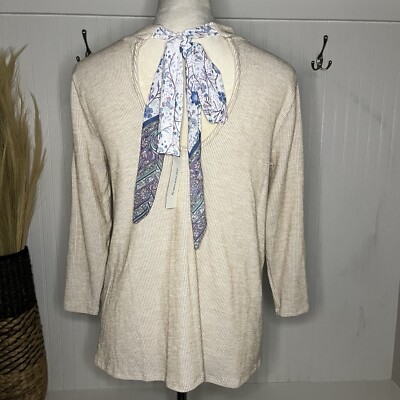 Francesca s Blue Rain Knit Too Cream Color Tie Back Sheer Neck NWT SZ Small