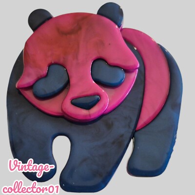 Modern Arcrylic Hamdmade BROOCH 3D Chunky Pink Blue Panda Bear Animal Boxed BN 