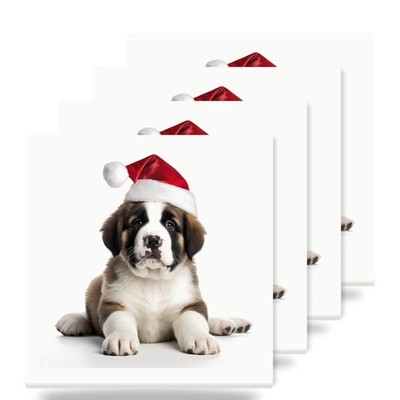 St. Bernard Puppy Christmas Coasters Set of 4 Ceramic Cork Back