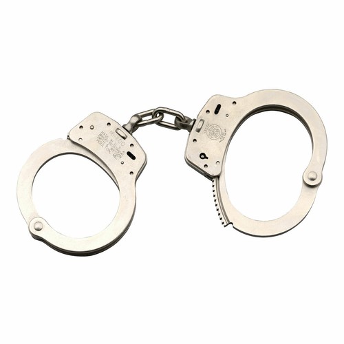 Smith & Wesson Nickel Model 100 Chain Link Police Handcuffs And Keys Double Lock