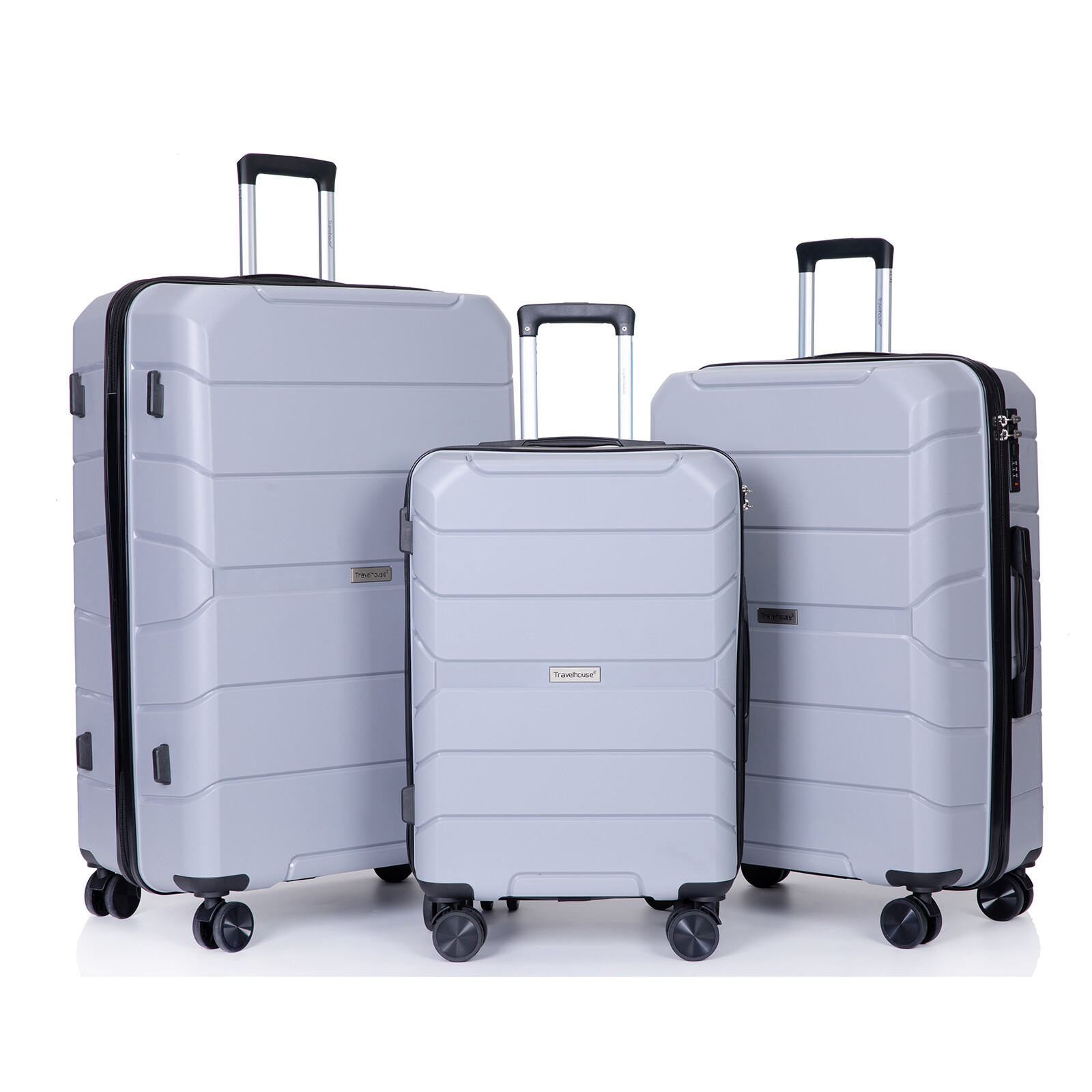 3 Piece Travel Luggage Set Suitcase PP Hardshell With Spinner Wheels & TSA Lock