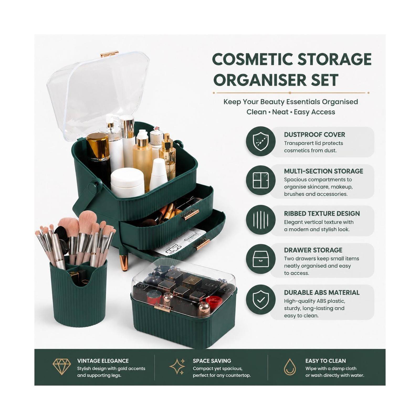 SOGA Cosmetic Storage Organiser Green Jewellery Set with Handle - Product image 7