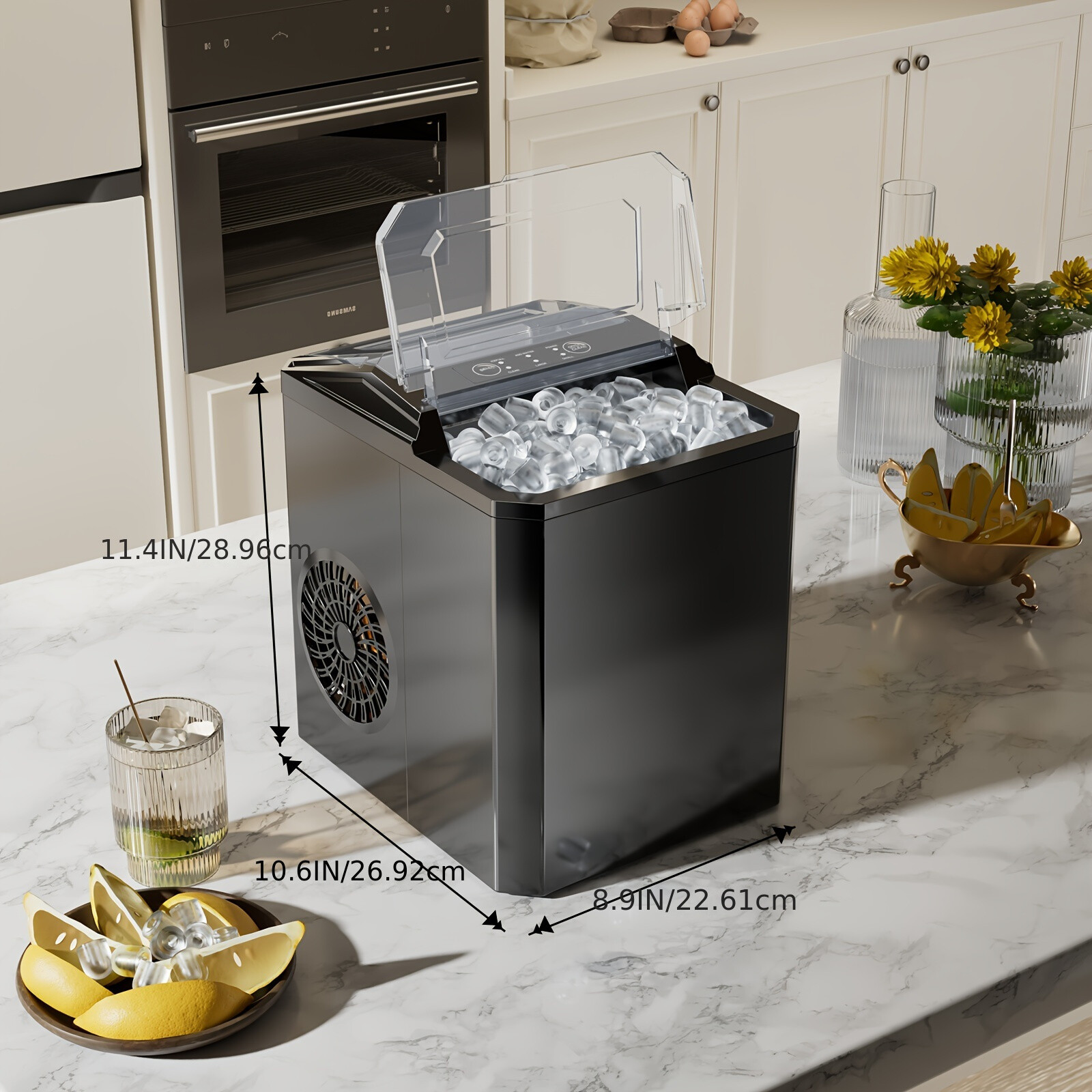 Countertop Ice Maker with Handle - Makes 26.5 lbs of Ice in 24 Hours