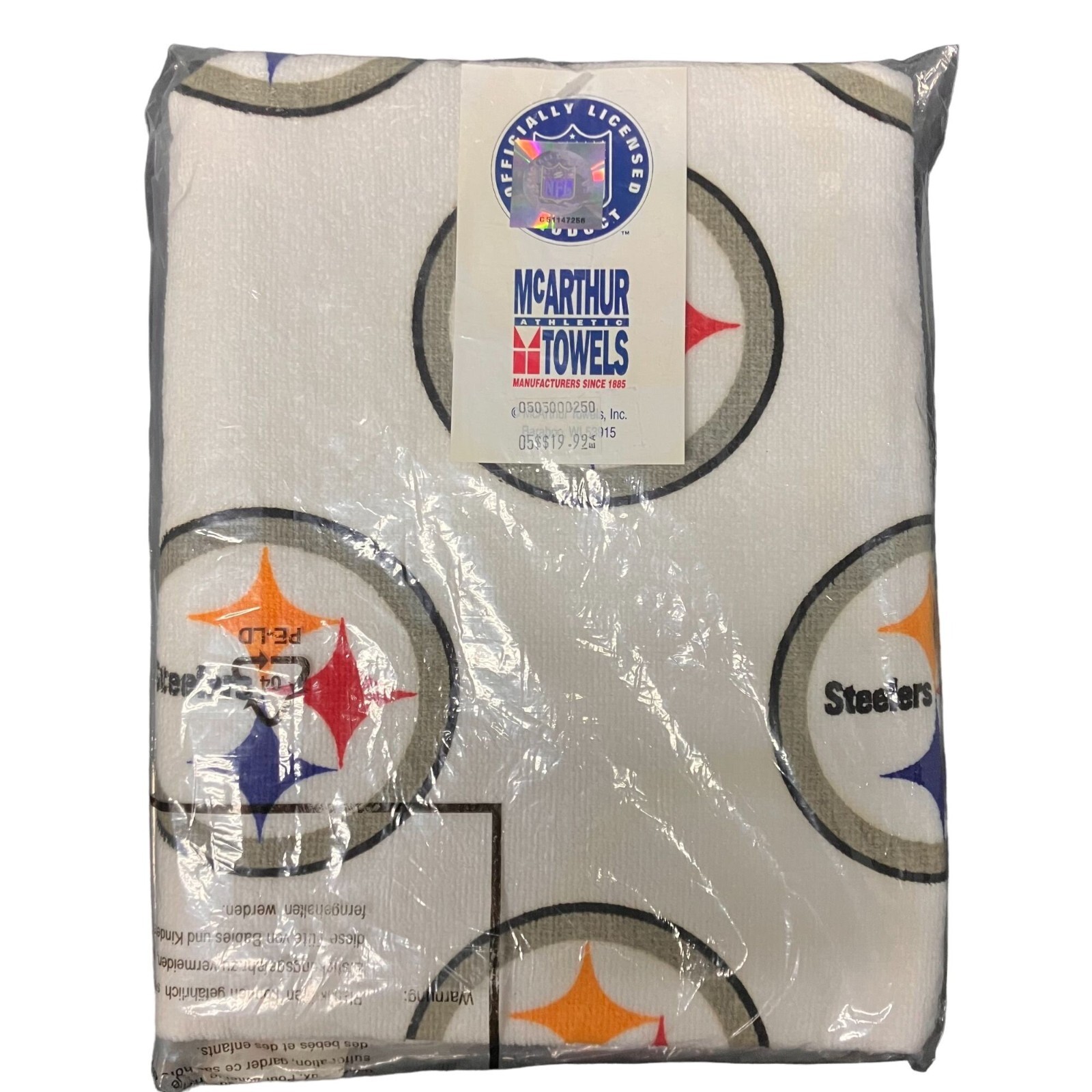 Vintage McArthur Athletic NFL Pittsburgh Steelers Graphic White Bath Beach Towel