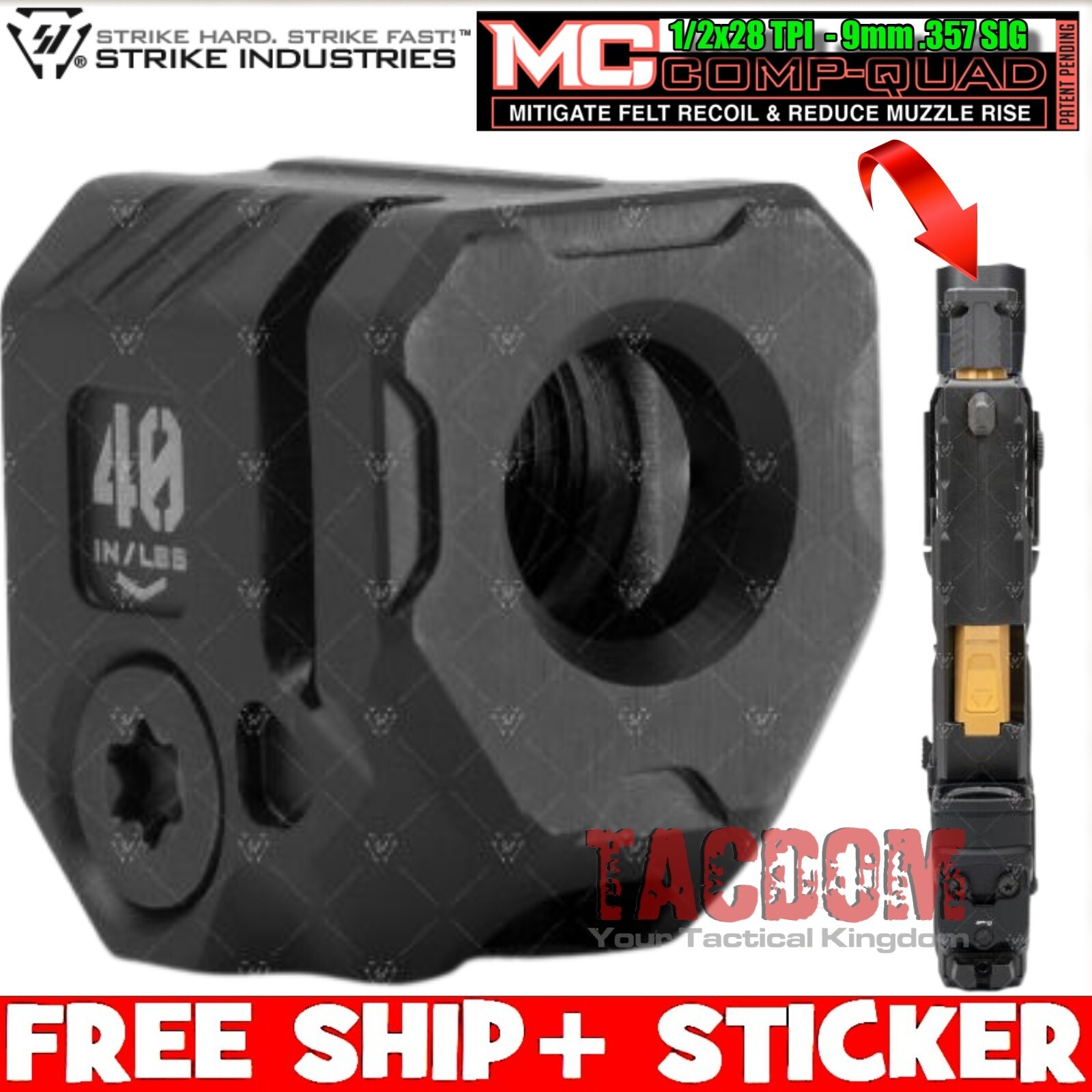 Quad Mc For Gl0ck S&w W/ 1/2x28 Tpi 9mm .357 Sig Blk