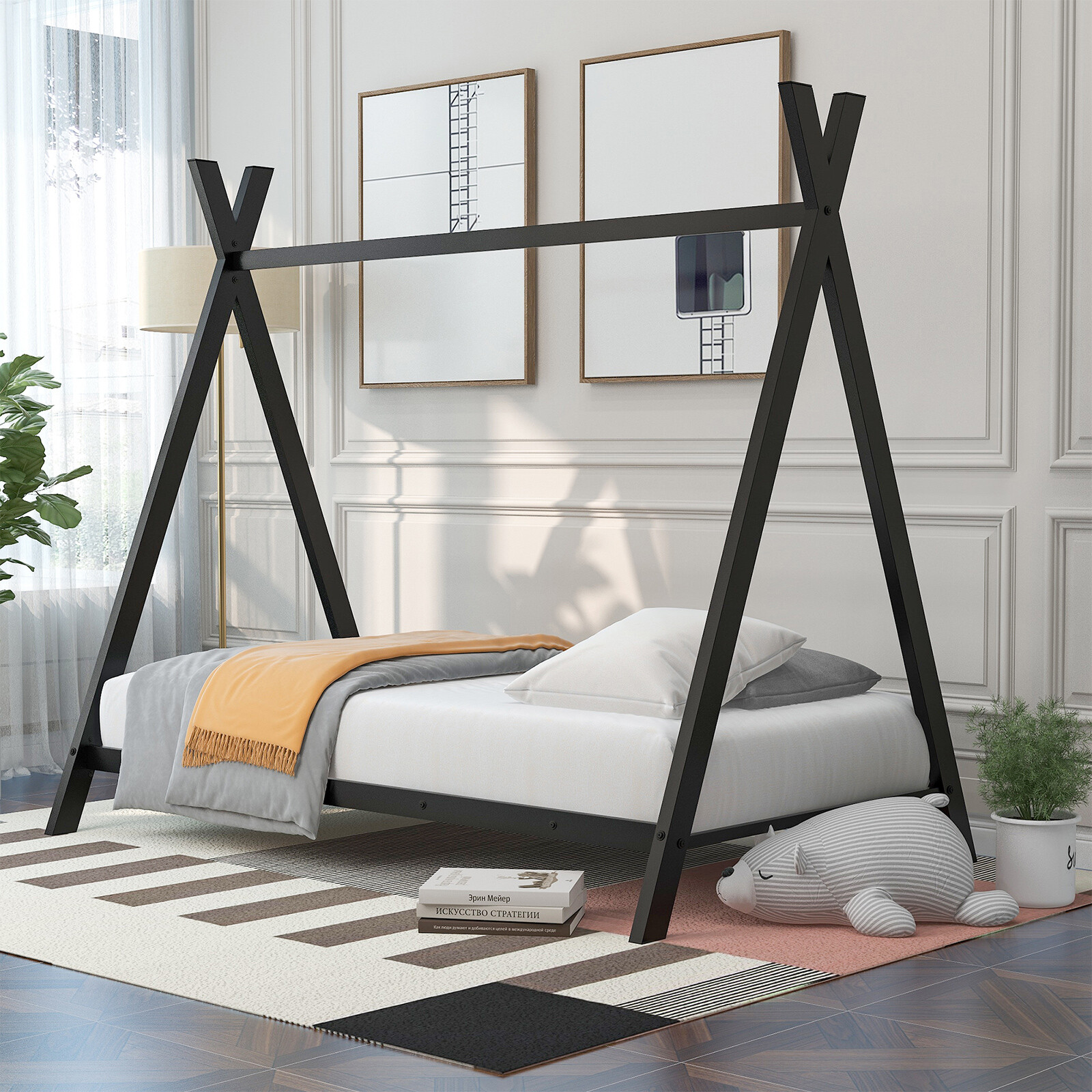 Twin Size Metal Floor Play House Bed Bedroom