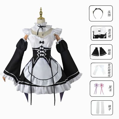 Cosplay Costume Re Zero Rem Ram Anime Women Outfit Hallowmas Party Dress Suit 