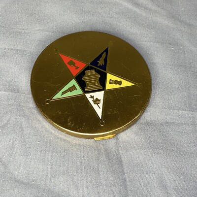 Vintage Elgin American Order Of The Eastern Star Powder Compact Brass Tone