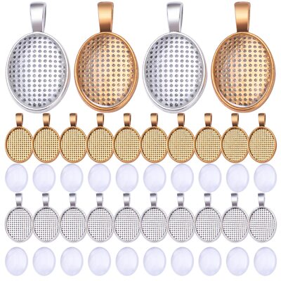 24pcs 15x20mm Oval Bezel Pendant Base Trays Cabochon Settings Trays Pendant B...