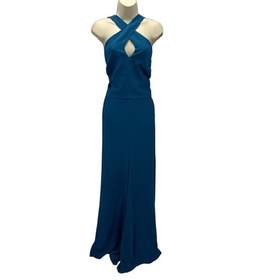 City Chic Sleeveless Halter Neck Wide Leg Jumpsuit - Teal Blue - size Large (20)