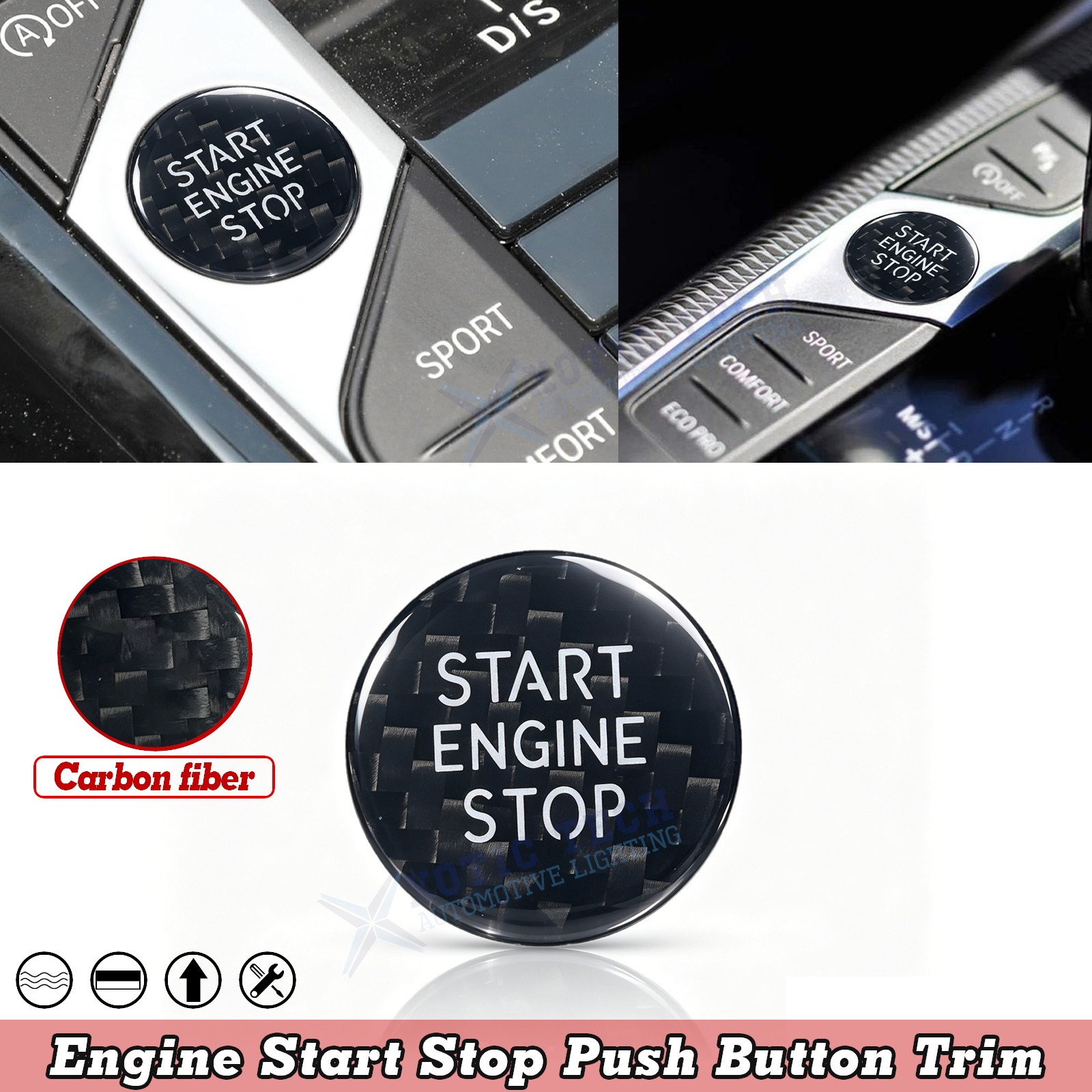Real Carbon Fiber Power Ignition Switch Button Decor For BMW 3 4 Series G20 G22