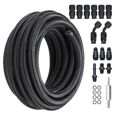 VEVOR 6AN 25 FT Fuel Line Kit Stainless Steel Nylon Braided 15 Hose End Fitting