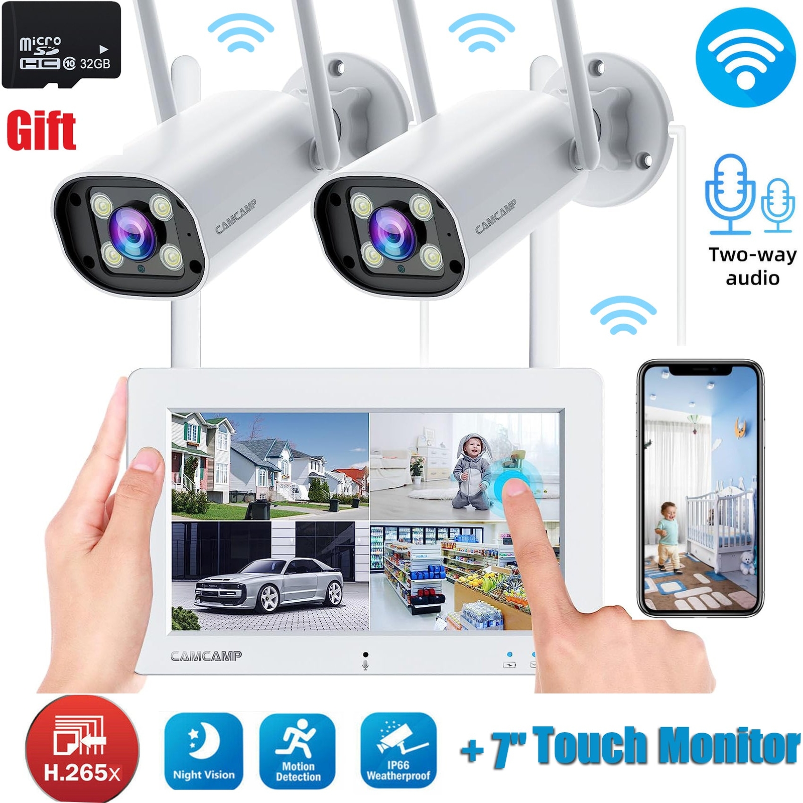 Wireless Security Camera System 4CH NVR with 7