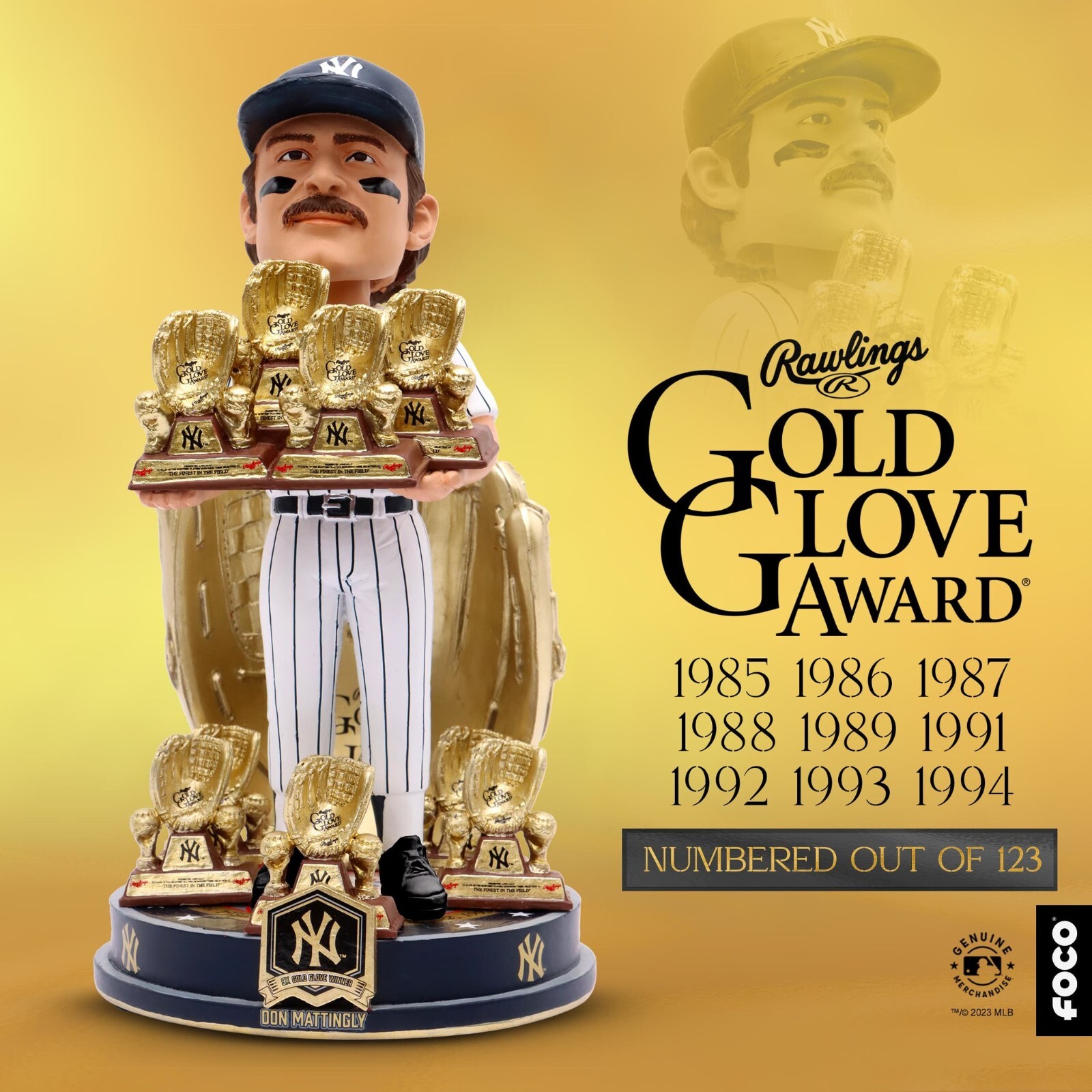 DON MATTINGLY New York Yankees 9x Rawlings GOLD GLOVE Award