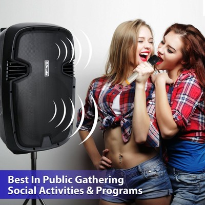 Pyle Portable Bluetooth PA 15’’ Speaker System, 1600 Watt, Rechargeable Battery