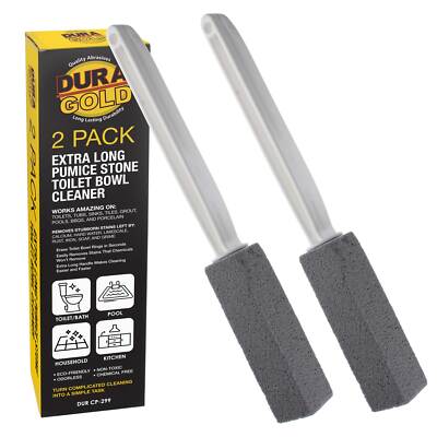 2 Dura-Gold Extra Long Handle Pumice Stone Toilet Bowl Cleaner Brushes, Scouring