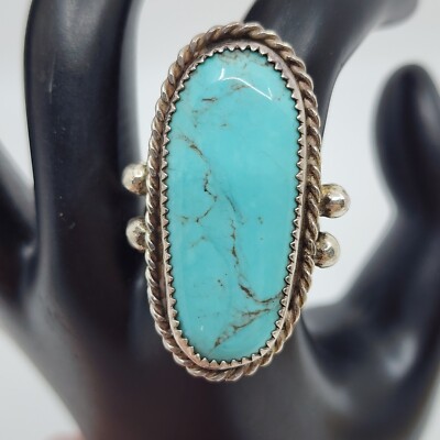 Genuine Handmade Native American Sterling Natural Turquoise Ring Size 8.5
