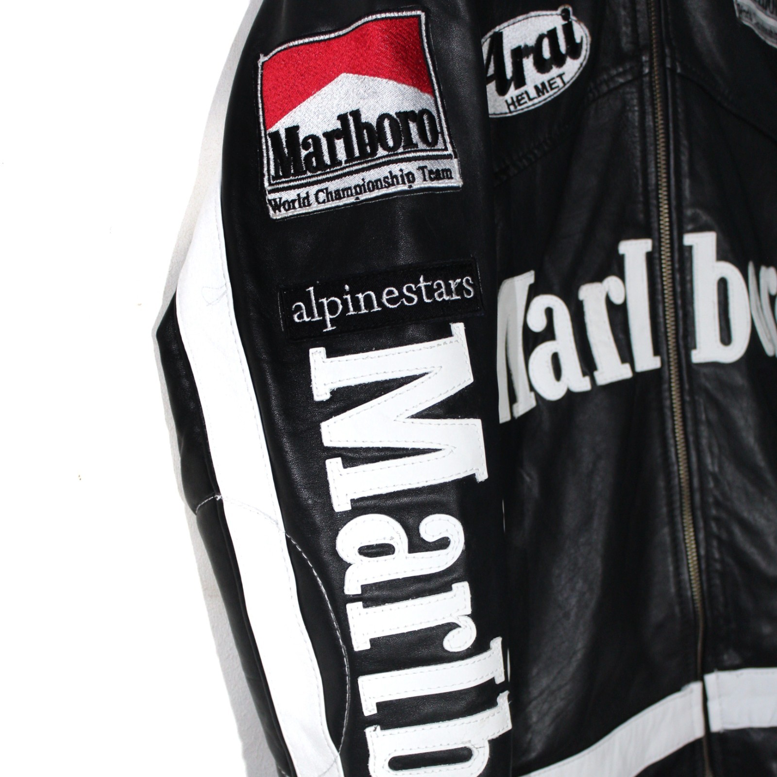Vintage Marlboro Leather Motorcycle Racing Jacket Black New