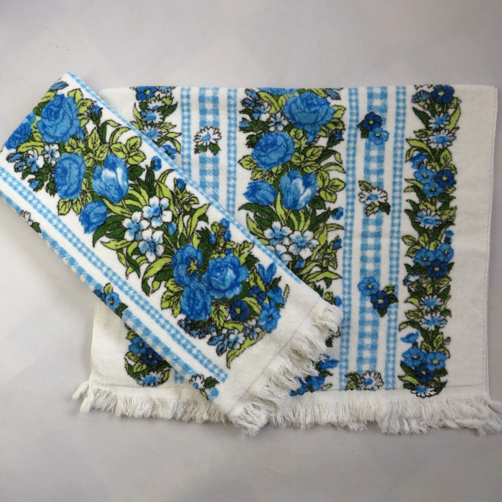 Blue & Avocado Green Retro Floral W Fringe 22 X 40