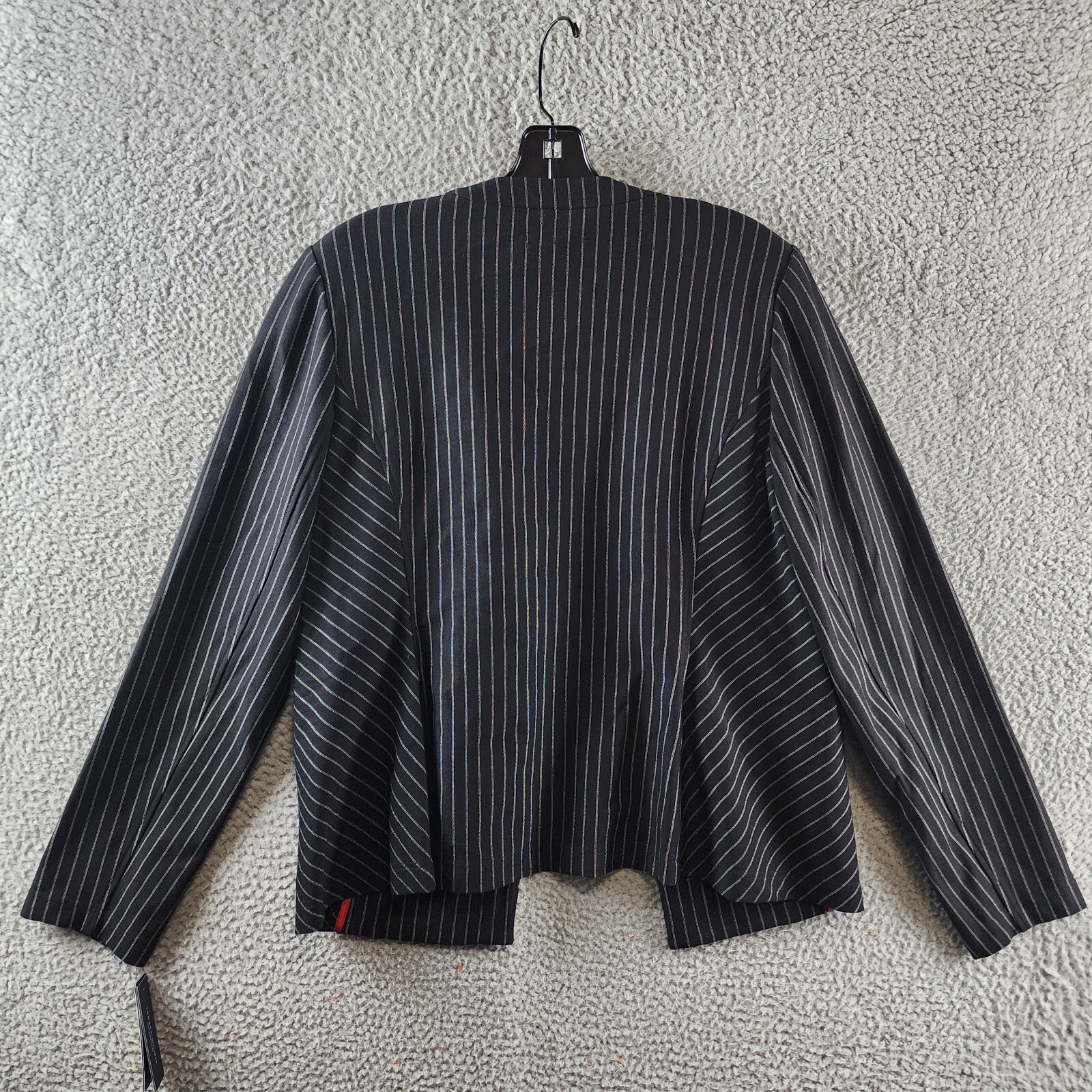 Tommy Hilfiger Striped Band-Collar Jacket Womens 14 Black Open Front Band Collar - Picture 8 of 14