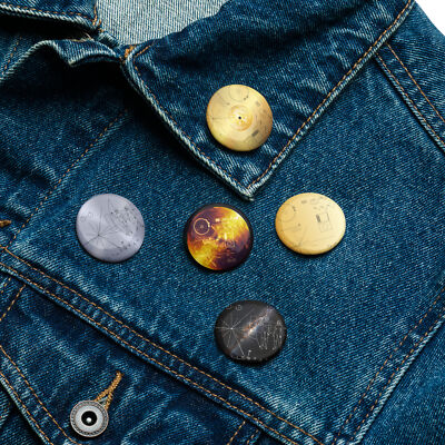 NASA Voyager 1 Golden Record disc — Set of space pin buttons (5 items), 1.25″
