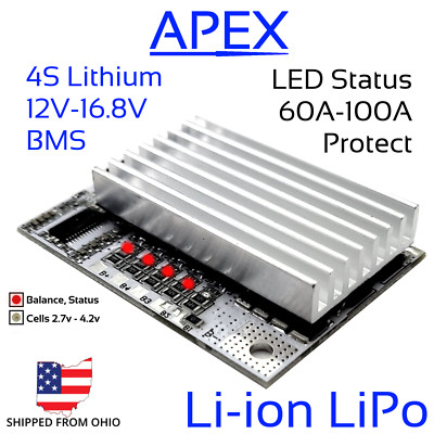 4S 100A 12V 16.8V Li-ion Lithium BMS LED Heatsink Battery Balance
