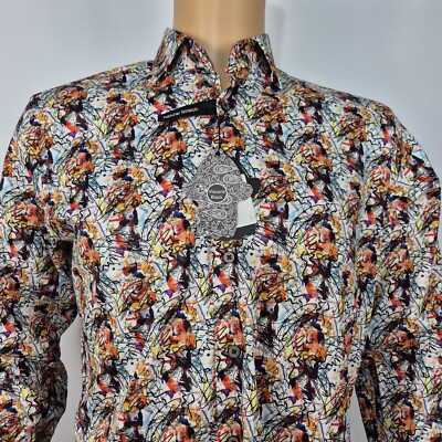 Visconti Black Button Down Long Sleeve Shirt Men s Size S multicolo Flip Cuff 51
