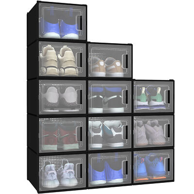 TAUS 12PCS Plastic Shoe Box Sneaker Cases Storage Organizer Container M XL