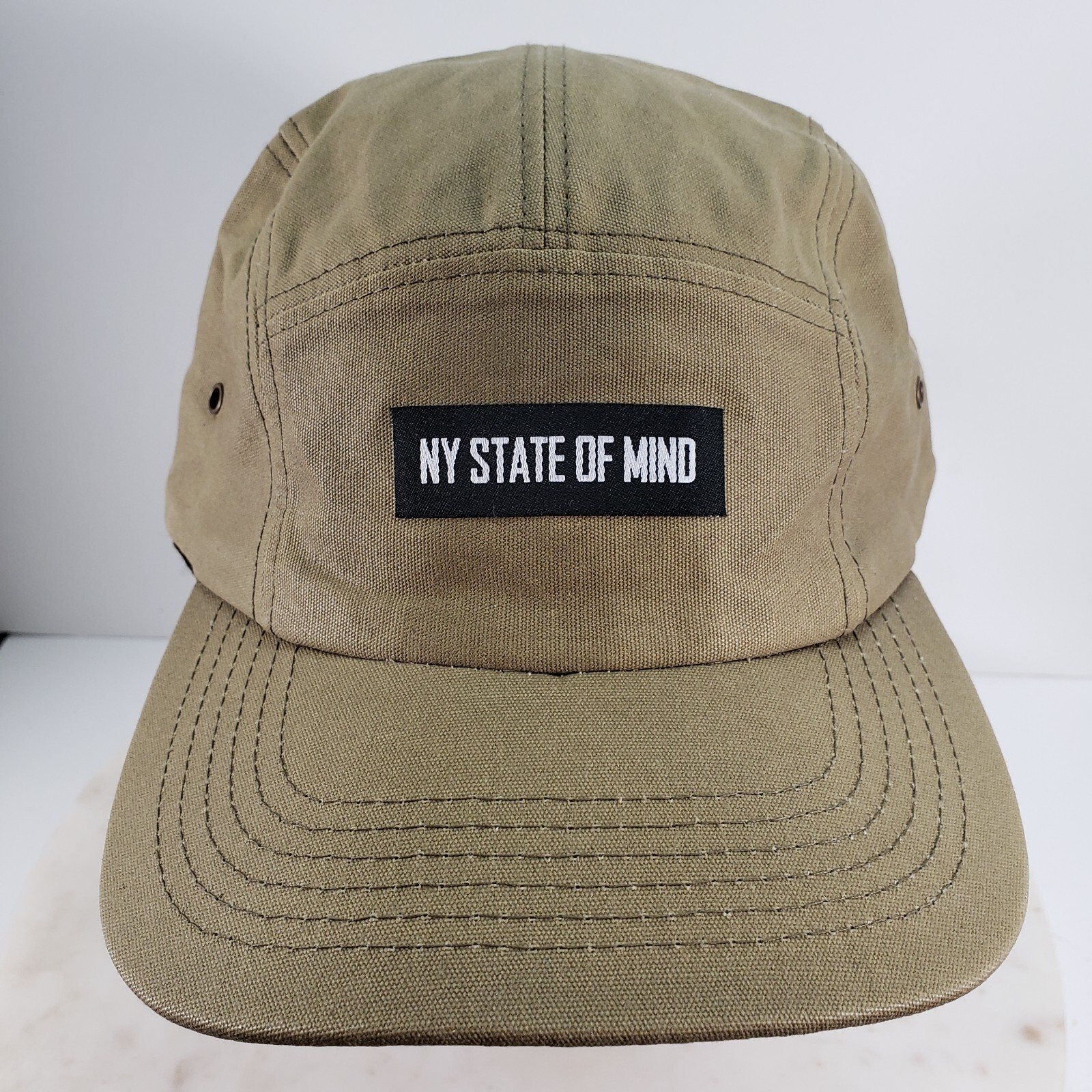 NY State of Mind Hat 5 Panel Cap Beige Waxed Canvas Strap
