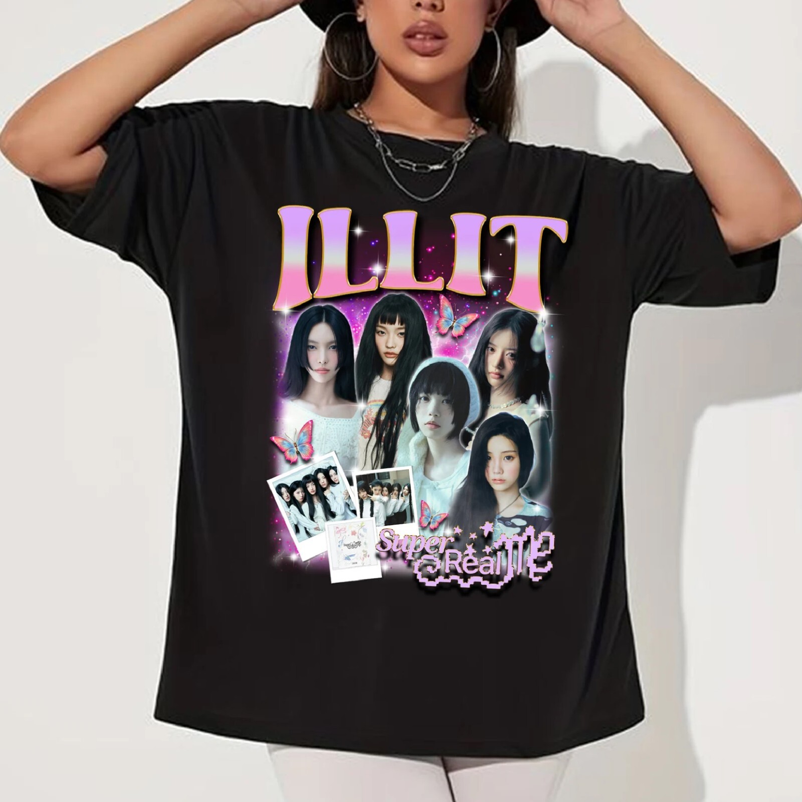 K-POP・アジア ILLIT Super Real MD S/S T-Shirt Vintage ILLIT Kpop T-Shirt, ILLIT Super Real Me Shirt, ILLIT