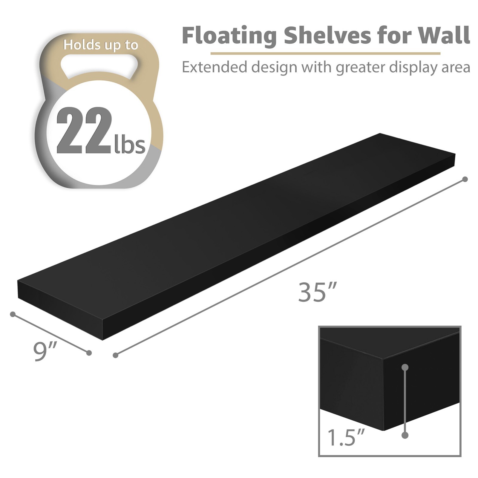 Sorbus Floating Shelves for Wall, 2 Pack (35 Inch) Long Wall-Mounted Shelves