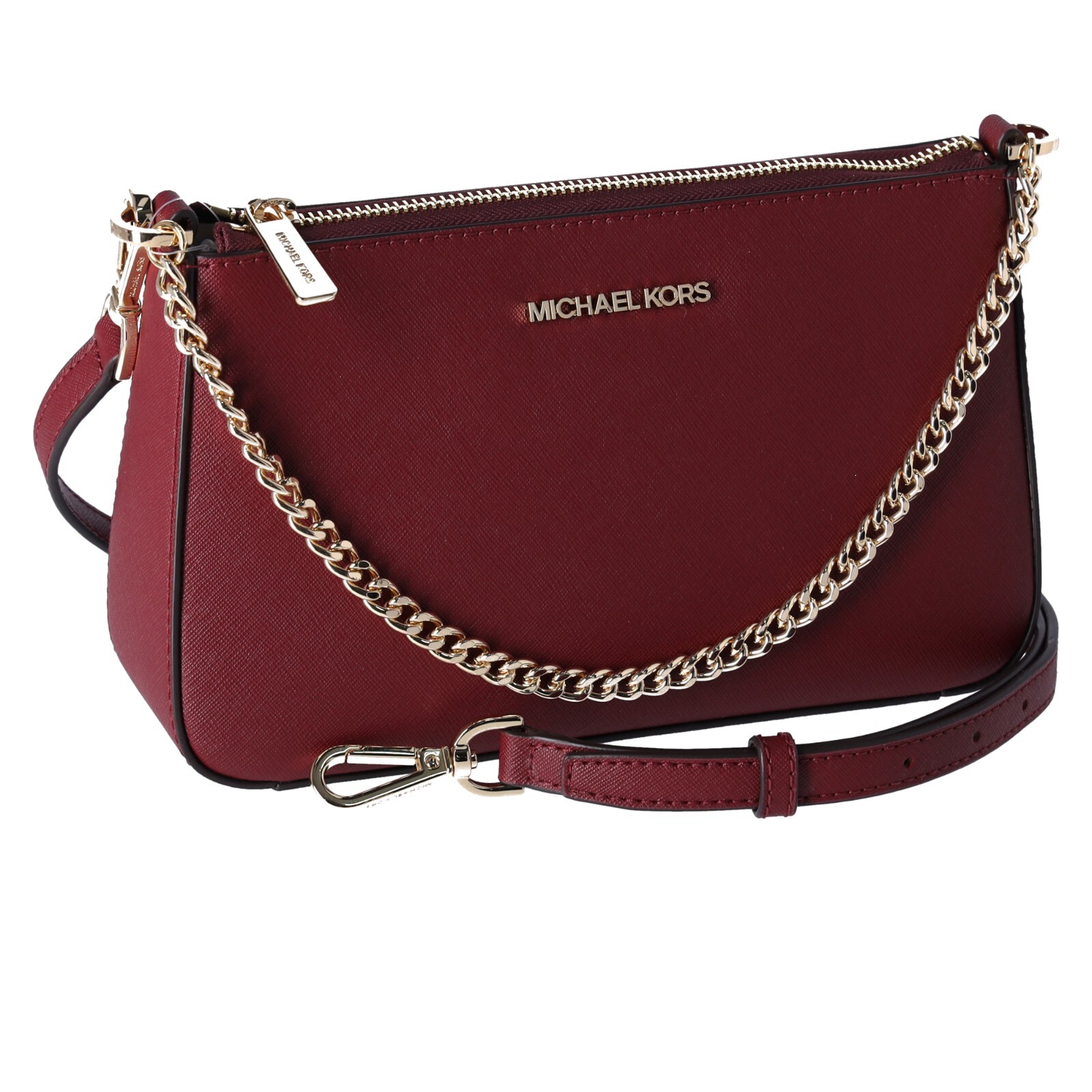 Michael Kors Jet Set Travel Medium Zip Pouchette Crossbody Dark Cherry Leather