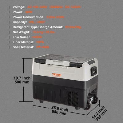 VEVOR Portable Car Refrigerator Freezer Compressor 48Qt Dual Zone for Car Home