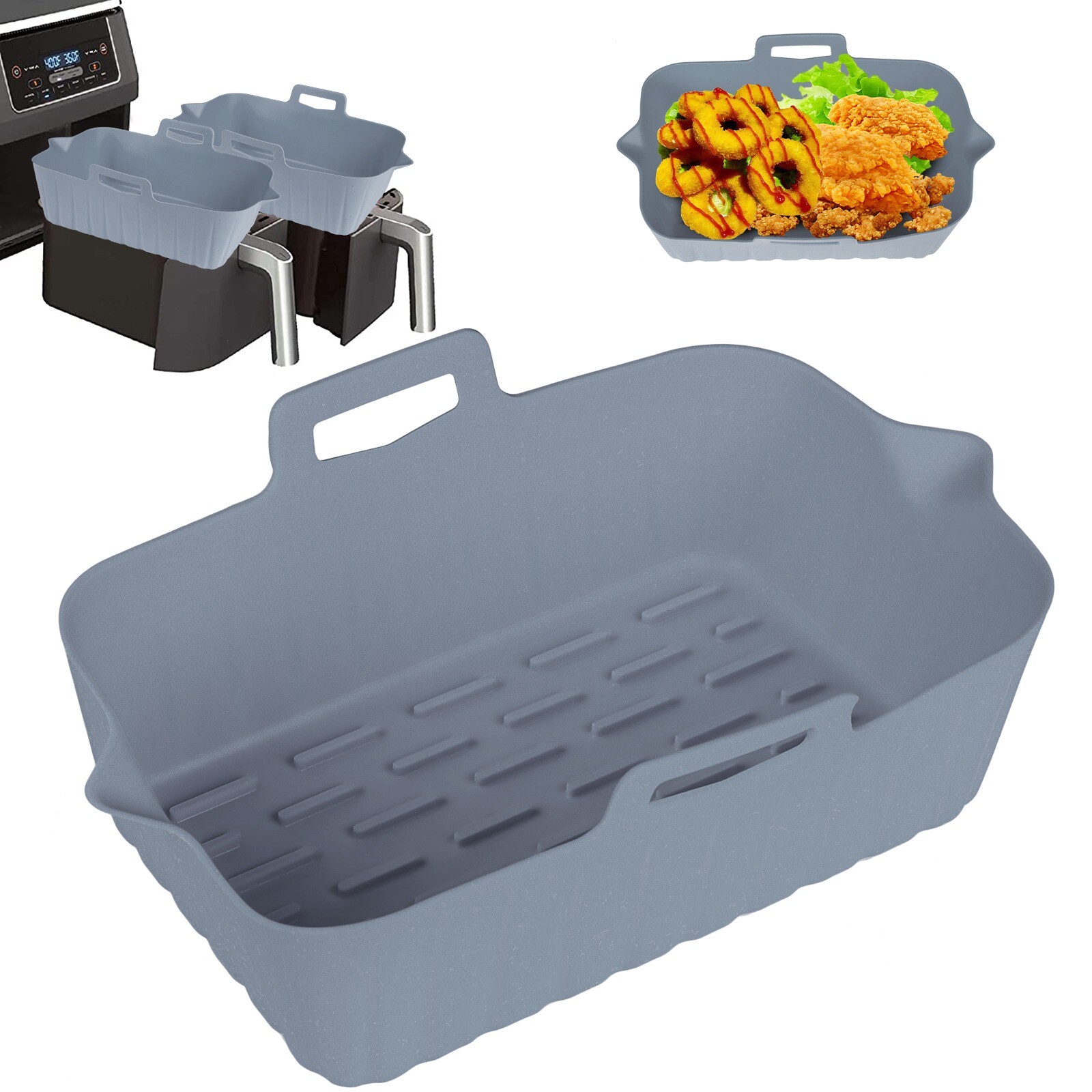 1/2pcs Silicone Pot for Air Fryer Dual Basket Liner Handle Baking Pan