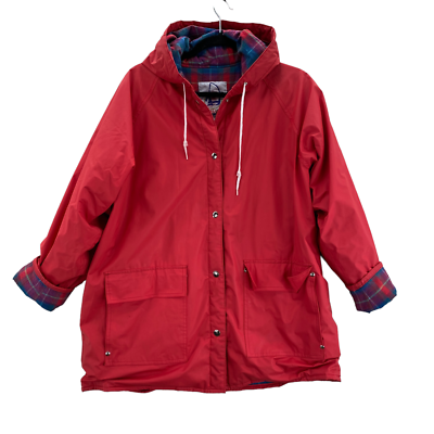 Sailmaker Outerwear Rain Jacket Womens Large Red PVC Hood Blanket Lined Pockets