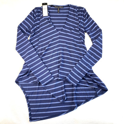 *NEW* BCBG Max Azria TRISHNA Asymmetrical BLUE STRIPED Blouse! Long Sleeve XXS