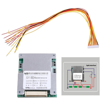 13S 48V 60A Battery BMS Board Module For Li-Ion Battery Protection Board +Cable