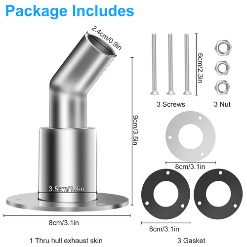 Thru Hull Exhaust Fitting, 24mm 316 Stainless Steel, For Diesel Parking Heaters