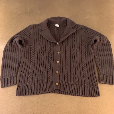 Classic Elements Women's 16-18W Brown Cable Knit Button Front Cardigan Sweater