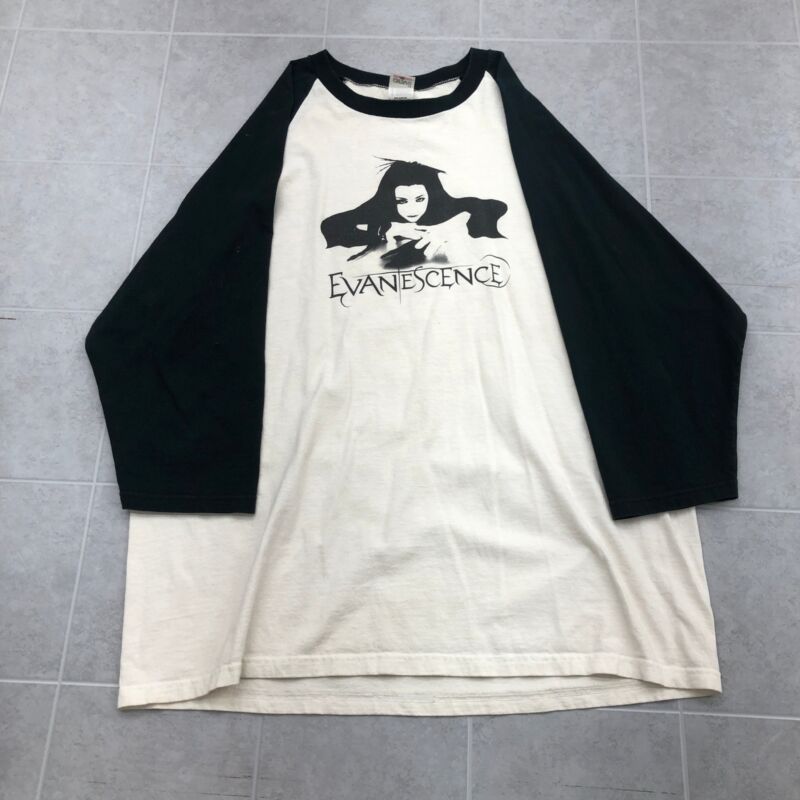 Vintage Anvil Evanescence Black & White Raglan Graphic T-Shirt Adult XL