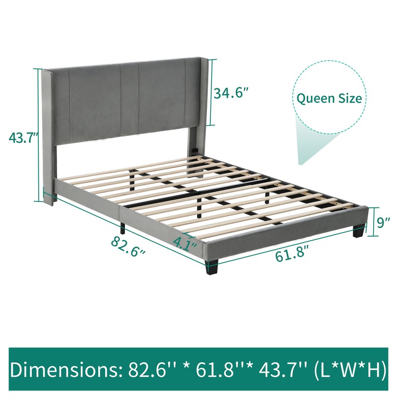 Full Queen Size Bed Frame Platform Mattress Foundation w/ Upholstered Headboard