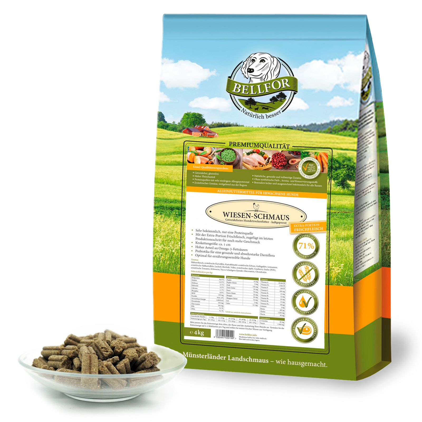 Bellfor Trockefutter Adult Hund Sensitiv mit Huhn Kaltgepresst Getreidefrei 4 kg