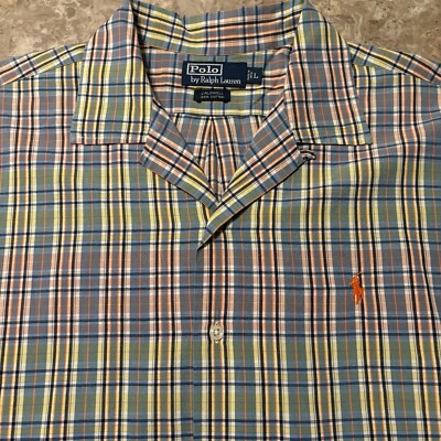 Polo Ralph Lauren Shirt Mens Large Caldwell Camp Loop Collar Cotton Button