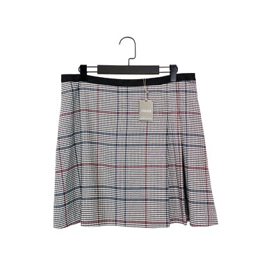 Oasis Black Blue Pink Houndstooth Check Side Pleat Mini Skirt - Size 16 NEW